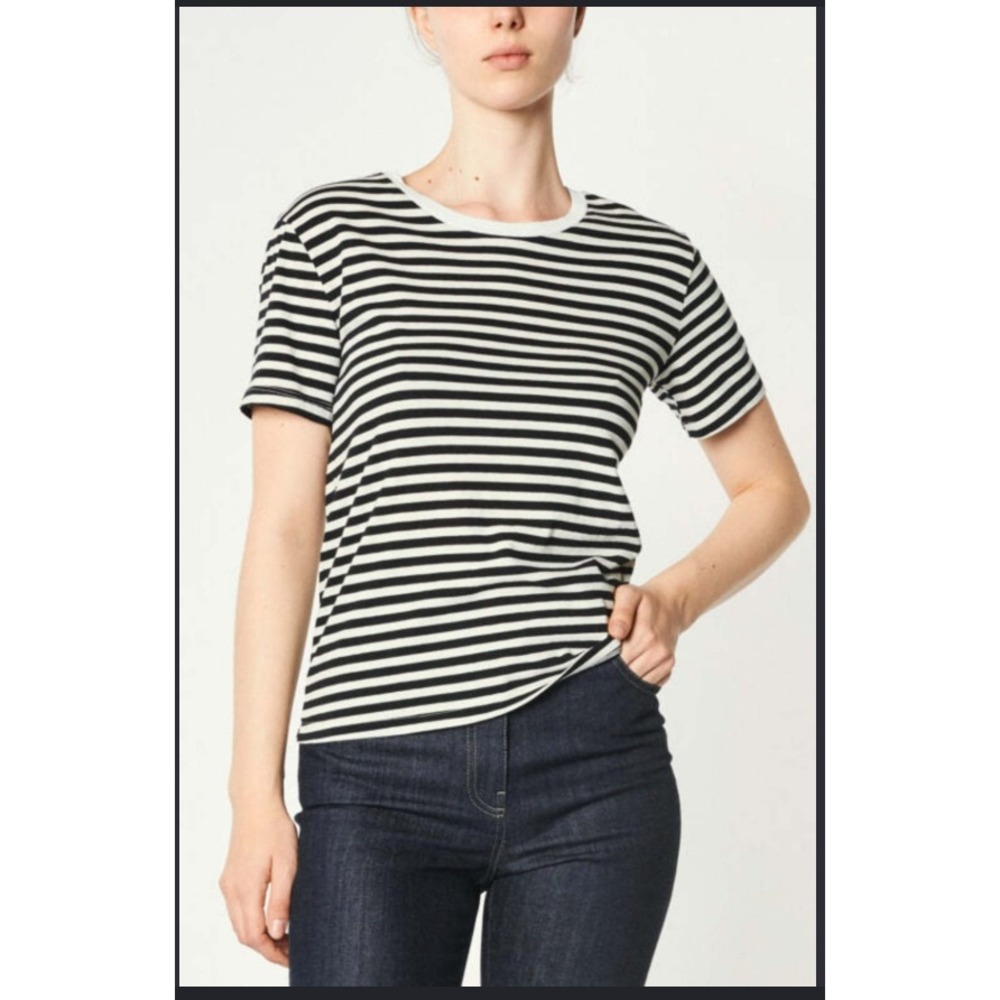Nili Lotan Corinne Tee Striped Black and White Cotton Minimalist Size Medium